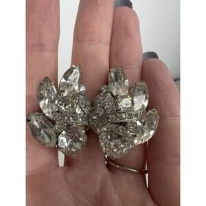 Vintage EISENBERG Ice Silver Tone Rhinestone Clip On Earrings